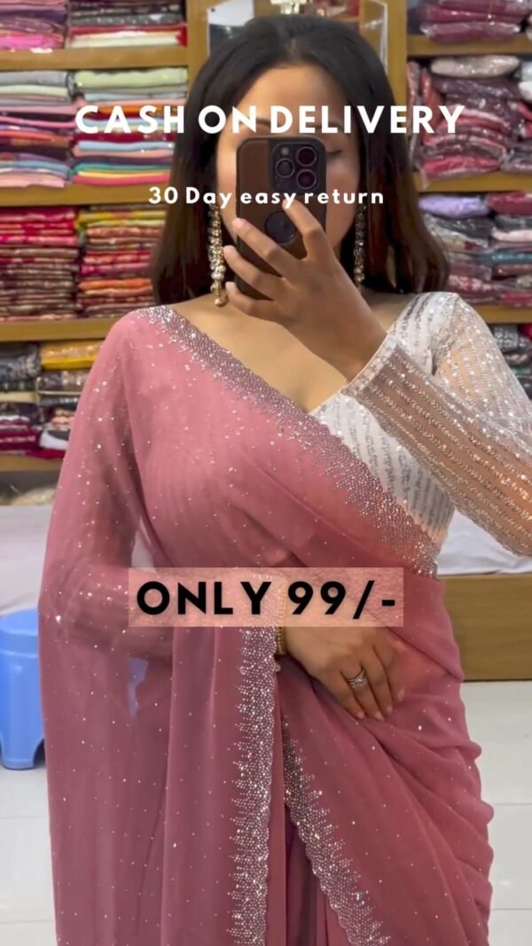 Beautiful Boutique Designer Pure Georgette Sequence Saree - Image 7