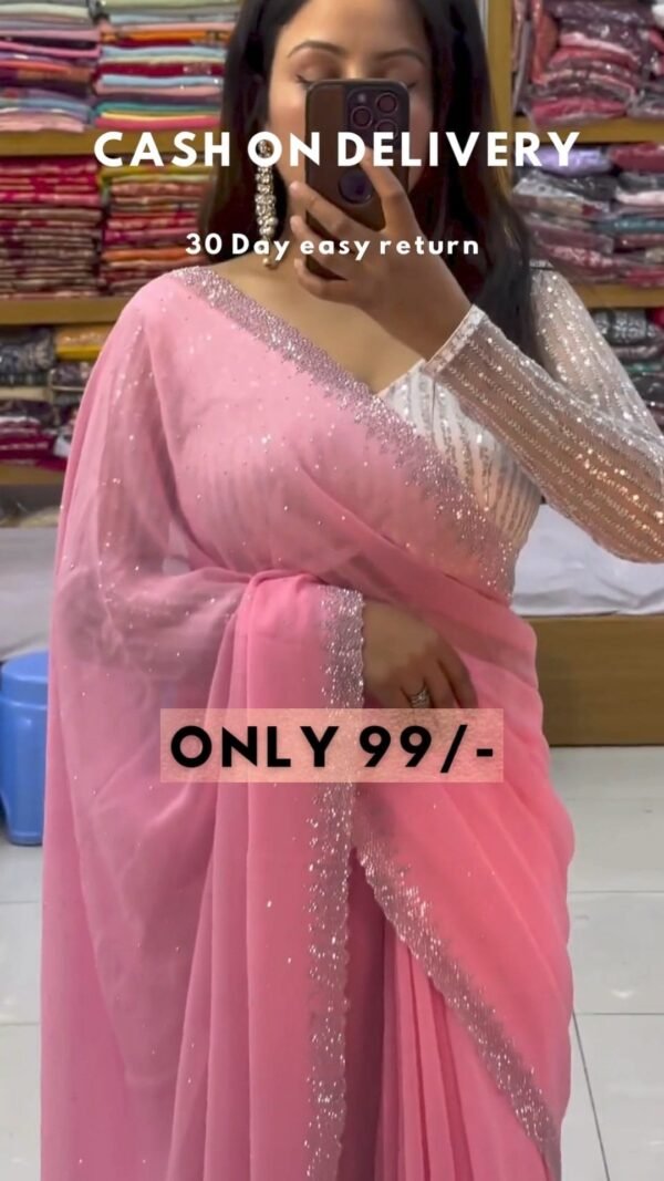 Beautiful Boutique Designer Pure Georgette Sequence Saree - Image 6