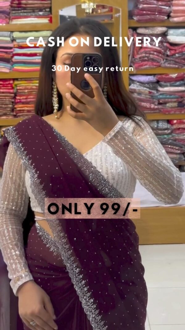 Beautiful Boutique Designer Pure Georgette Sequence Saree - Image 5