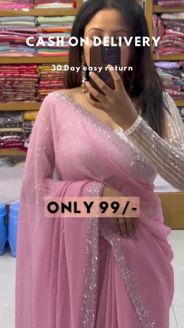 Beautiful Boutique Designer Pure Georgette Sequence Saree - Image 4