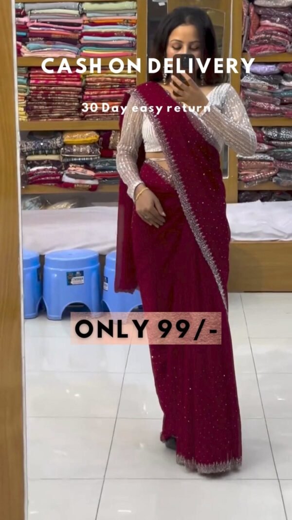 Beautiful Boutique Designer Pure Georgette Sequence Saree - Image 3