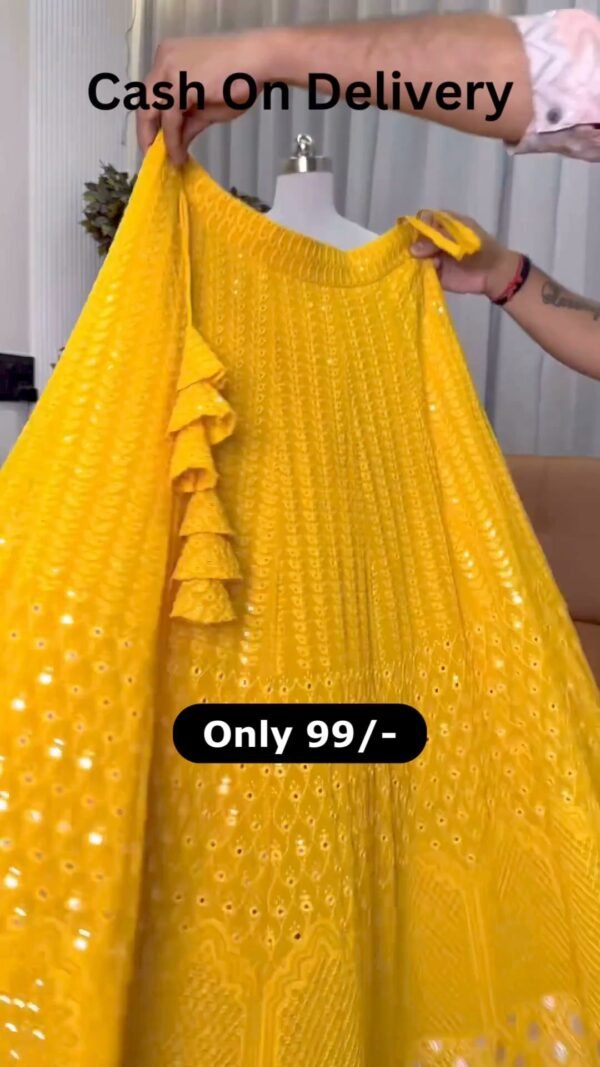 mustard yellow embroidered lehenga choli set with dupatta - Image 2
