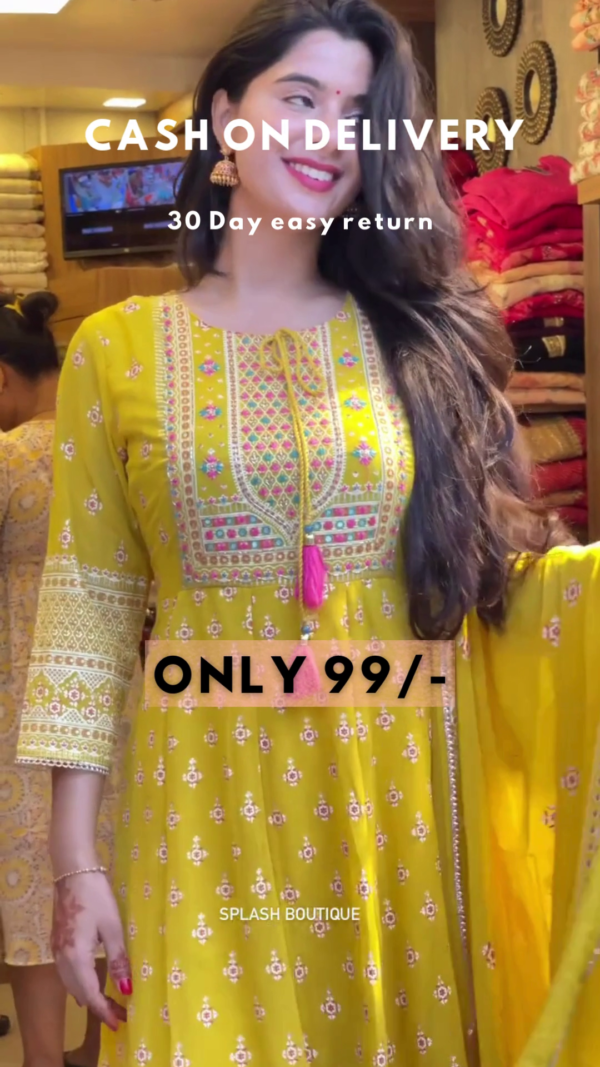 Radiant Yellow Embroidered Anarkali Kurta Set, - Image 2