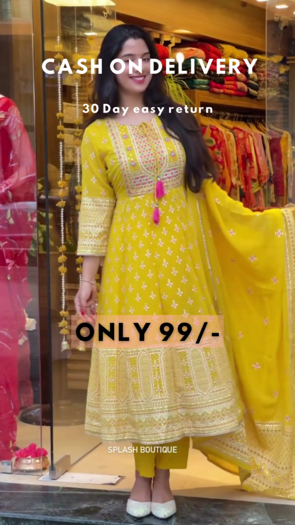 Radiant Yellow Embroidered Anarkali Kurta Set,