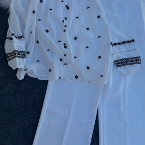 White Floral Embroidered Kurta Set with Wide-Leg Trousers – Elegant Indo-Western Fusion for Everyday Grace