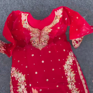 Red Embroidered Party Wear Kurti with Pearl & Mirror Work – Traditional Glam Look for Festive Occasions