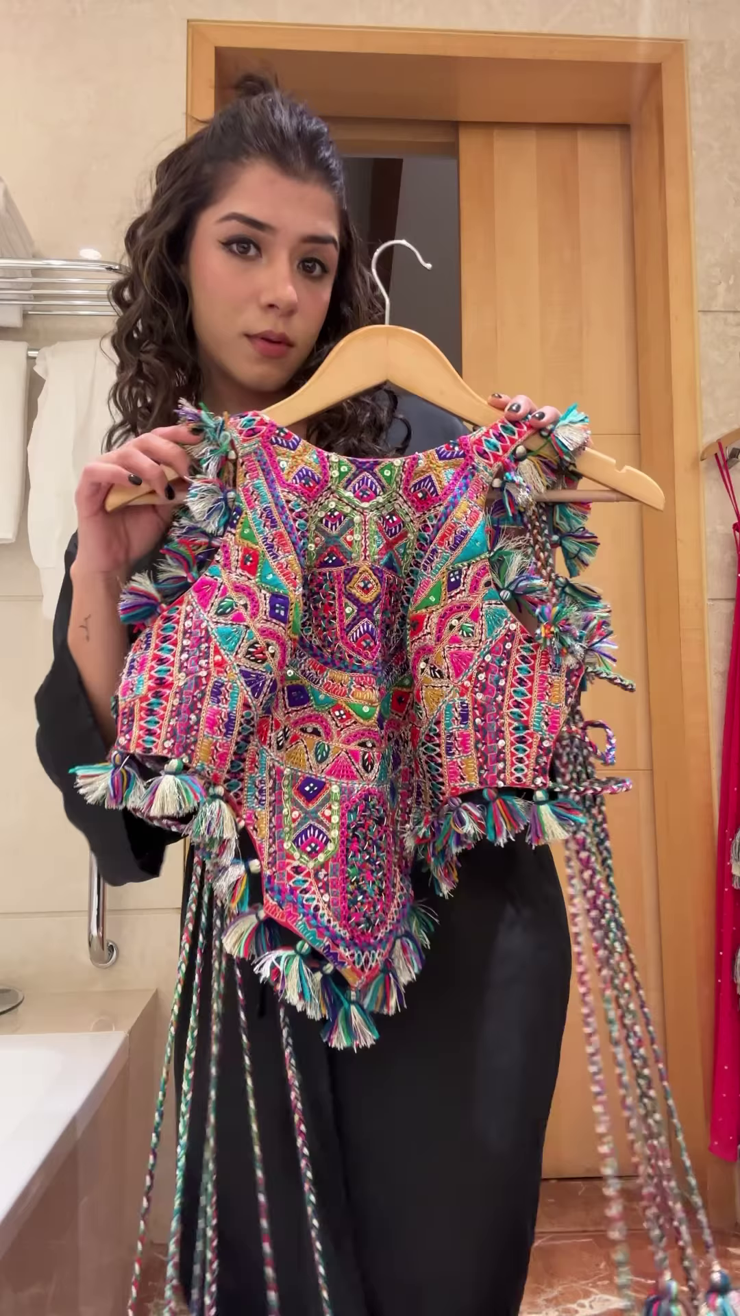 Mirror Work Tassel Embellished Crop Top & Sharara Set – Vibrant Navratri & Garba Look for Festive Nights - Image 5