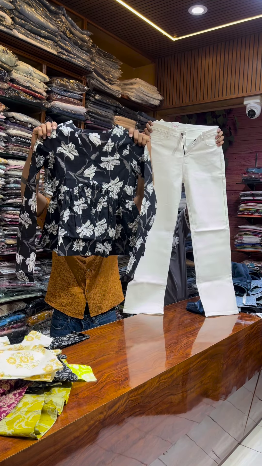 Black Floral Peplum Top with White Straight Pants – Chic Casual Co-Ord Set for Everyday Elegance - Image 8