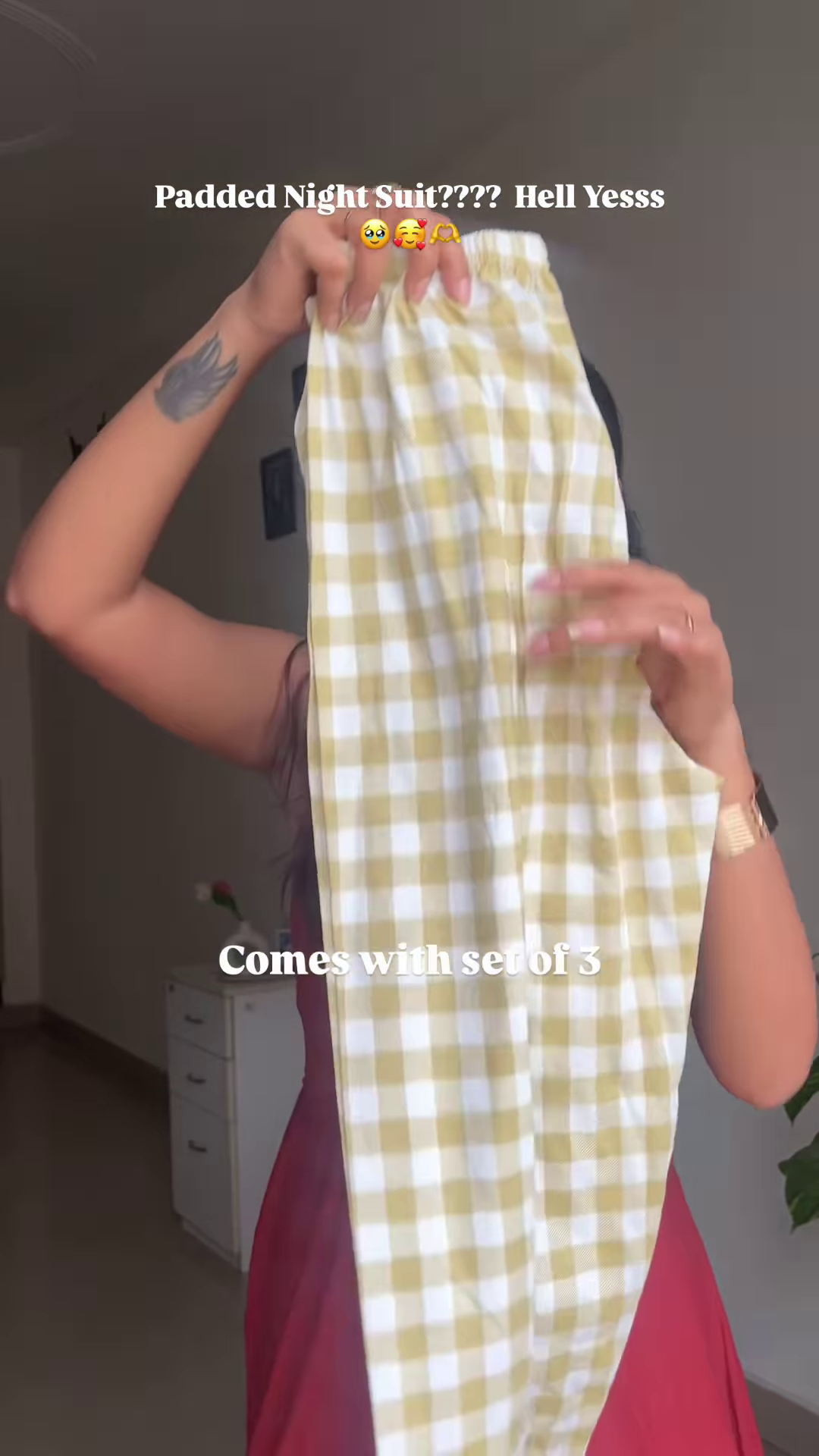 Padded Cotton Night Suit – Yellow Gingham Co-Ord Set for Ultimate Comfort & Style - Image 5