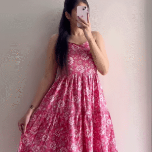 Elegant Printed Tiered Dress for Women - Stylish Maroon & White Midi Dress - Available in 6 Colors