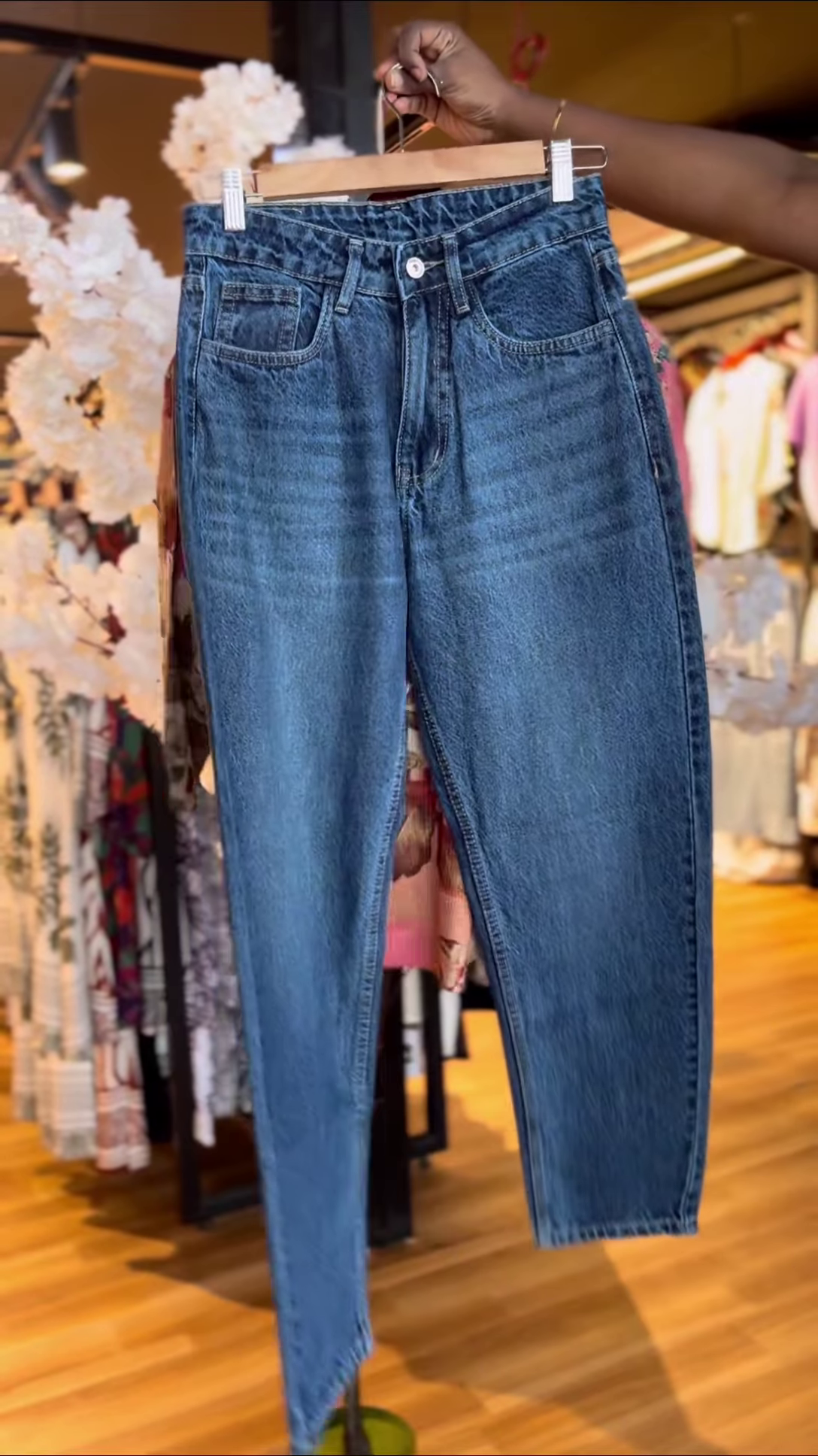 Women’s Patchwork Floral Print Sweater with Blue High-Waisted Jeans – Casual Boutique-Inspired Ensemble - Image 2