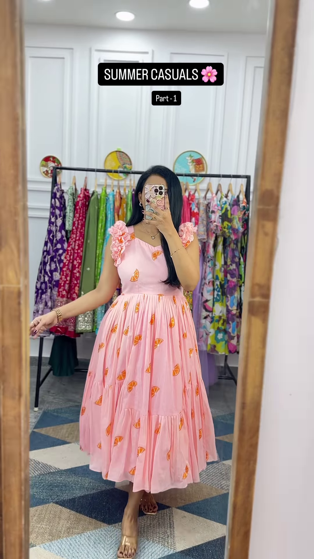 Women’s Light Green Tiered Ruffle Dress – Summer Casualwear with Mirror Portrait Styling - Image 9