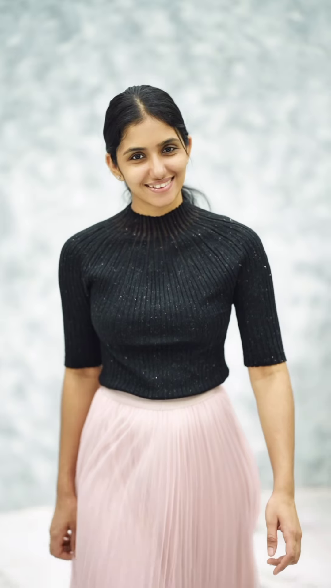 Women’s Pink Ribbed Half-Sleeve Top with Black Pleated Mini Skirt – Chic Contrast Casualwear Ensemble - Image 6