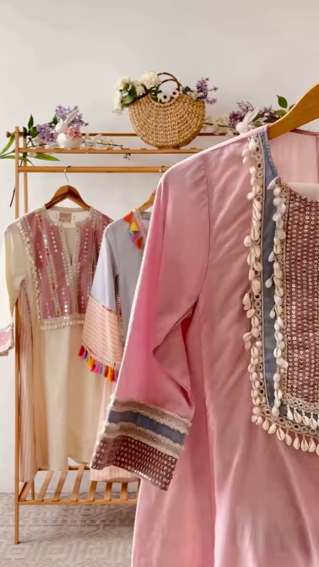 Women’s Baby Pink Beaded Kurti with Shell Accents – Premium Embroidered Ethnicwear for Boutique Collections - Image 6