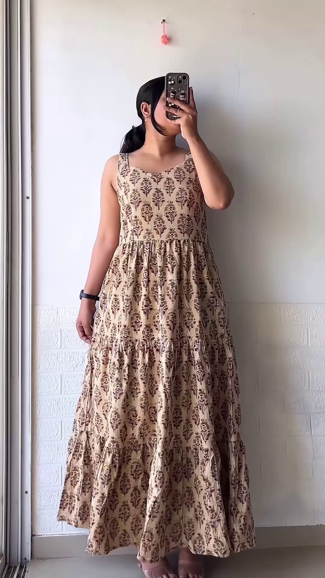 Women’s Leaf-Print Green Maxi Dress with Smocked Bodice and Tiered Skirt – Elegant Casualwear from Summer Portrait Series - Image 7