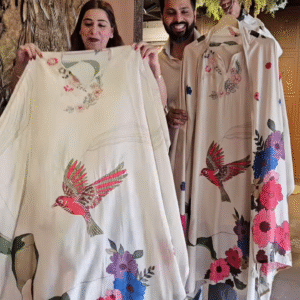 Pure Muslin Fabric with Multicolor Floral & Bird Print – “Summer Exclusive Launch” Textile Promotion