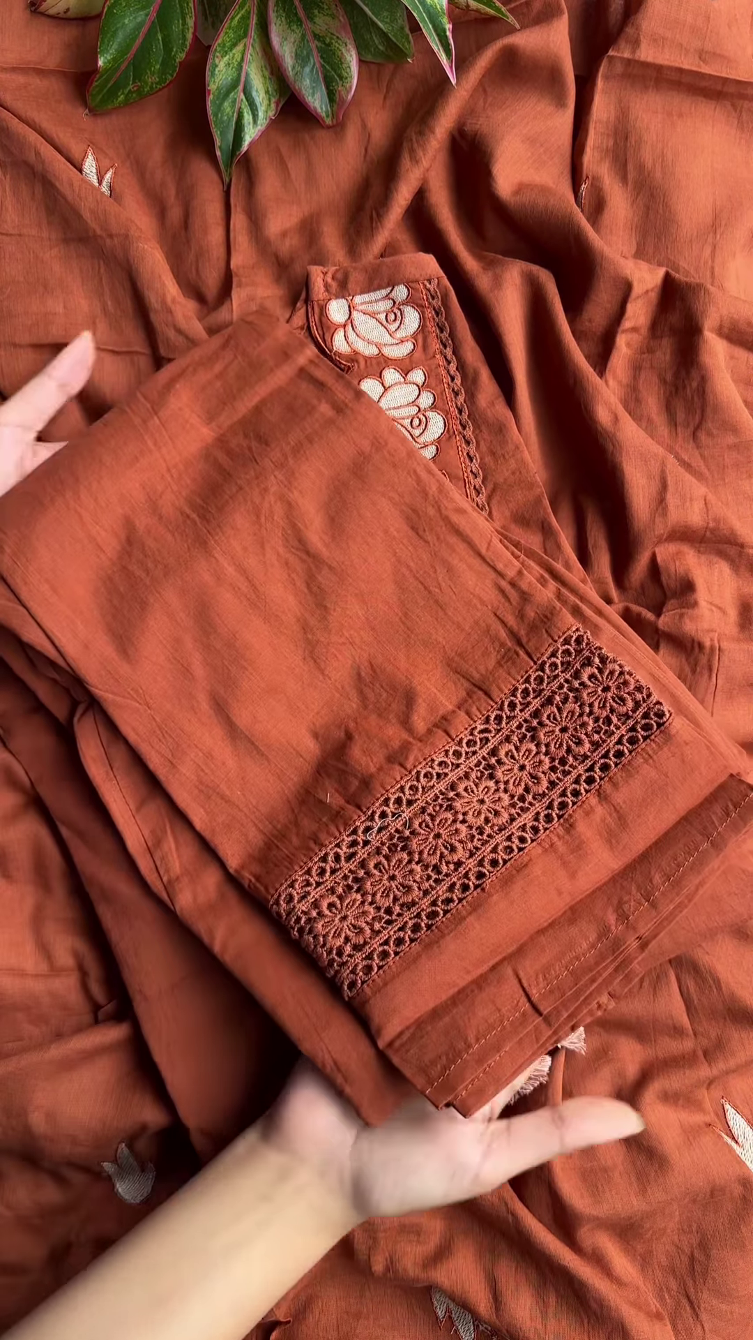 Women’s Reddish-Brown Ethnic Kurti with Floral Embroidery, Tassels & Shell Accents – Handcrafted Neckline Detailing for Festive Styling - Image 3