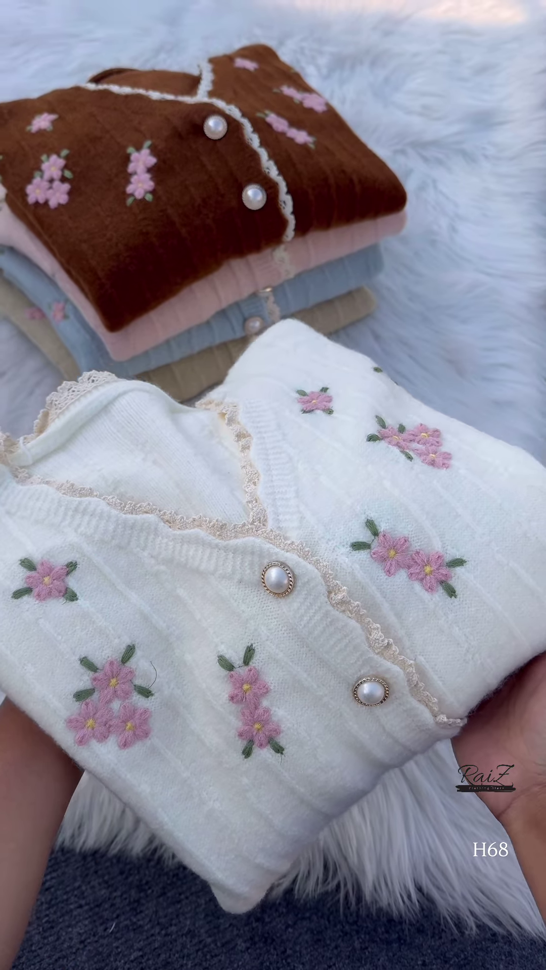 Lace-Trimmed Floral Embroidered Cardigans 🌷 Available in Pink, White & Brown - Image 6