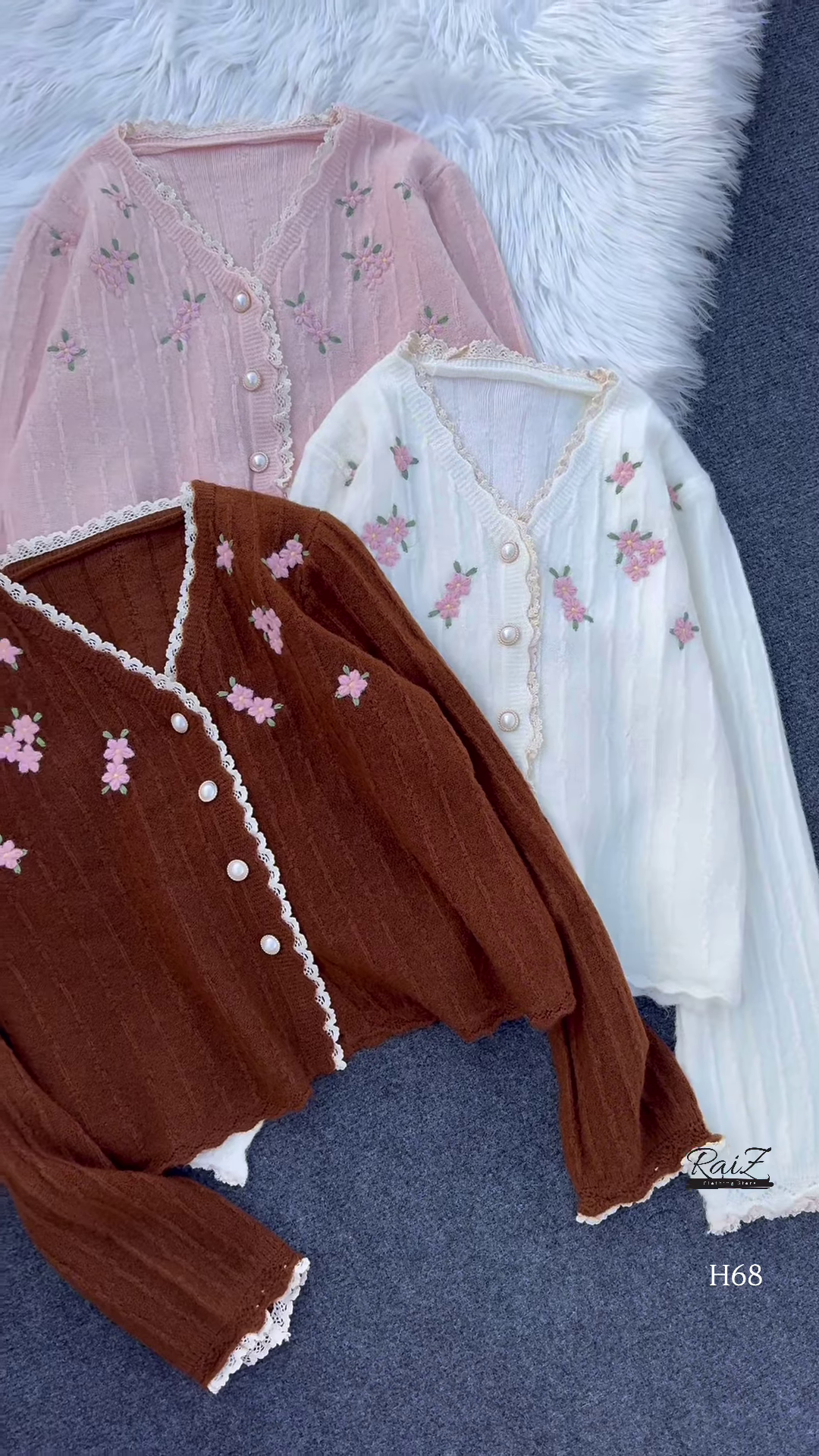 Lace-Trimmed Floral Embroidered Cardigans 🌷 Available in Pink, White & Brown