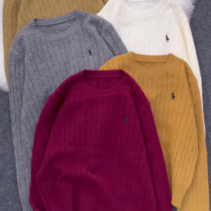 Cable-Knit Embroidered Sweaters 🧥 Available in Black, Beige, White, Gray, Mustard & Burgundy