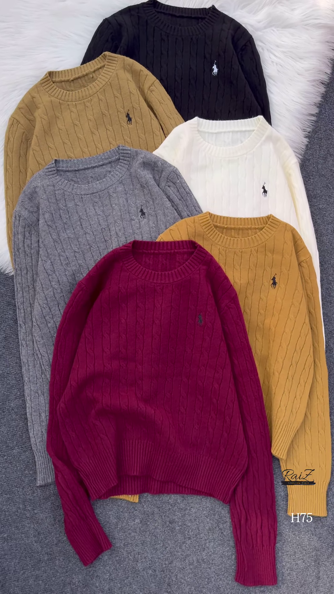 Cable-Knit Embroidered Sweaters 🧥 Available in Black, Beige, White, Gray, Mustard & Burgundy