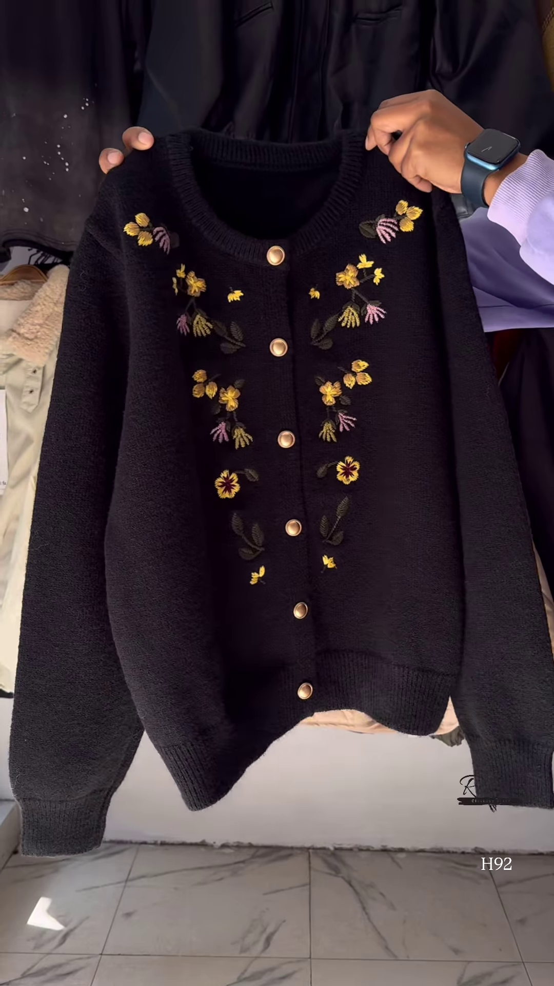 Floral Embroidered Knit Cardigan with Gold Buttons 🧥 Available in Red, Black, Lavender, Mustard & Rose Pink - Image 2