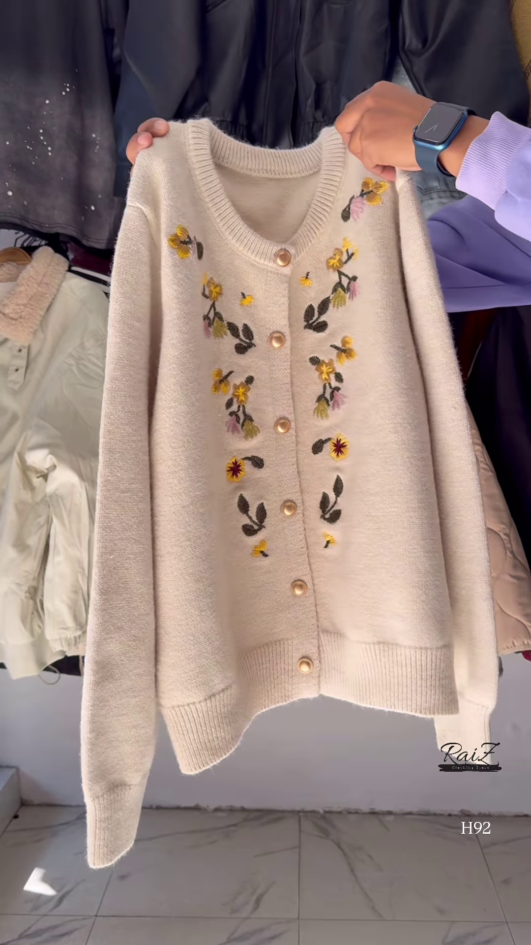 Floral Embroidered Knit Cardigan with Gold Buttons 🧥 Available in Red, Black, Lavender, Mustard & Rose Pink - Image 5
