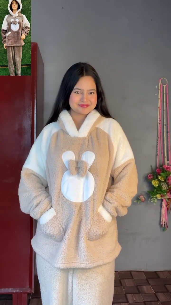 Plush Teddy Embroidery Nightwear Set – Soft, Snuggly Lounge Comfort for All Ages 🧸✨