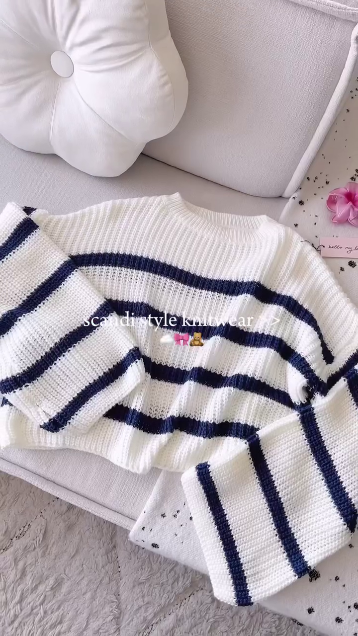 Scandi-Style Knitwear Stack 🧶 Ribbed Cardigans & Striped Sweaters – Pink, Grey, Navy & More - Image 6