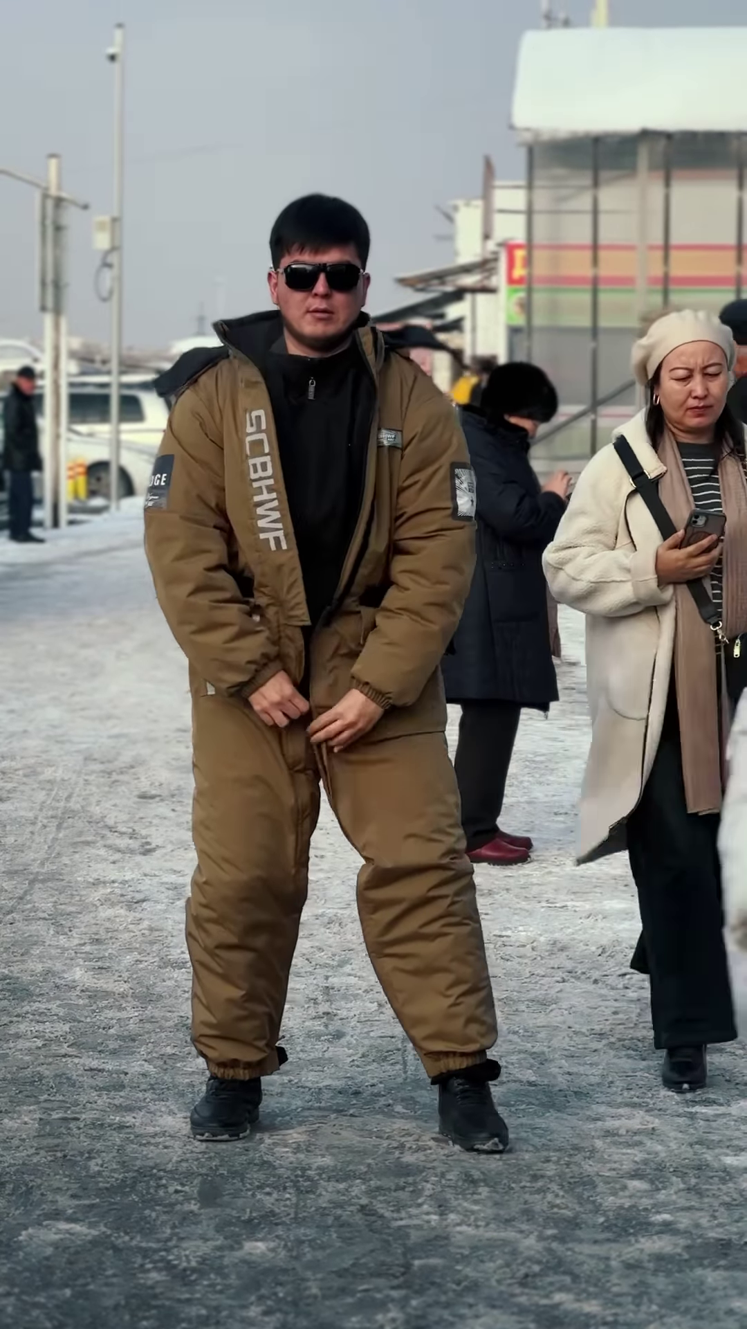 Insulated Space-Themed Jumpsuit βοΈπ With Belted Waist & Graphic Patches β Brown Variant - Image 3