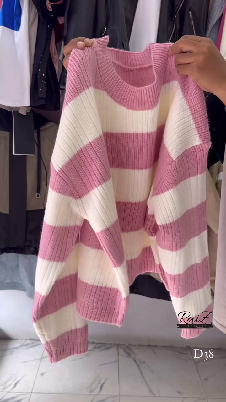 Ribbed Stripe Knit Sweaters 🧶 Horizontal Pattern – Black, Brown, Gray & Pink Variants - Image 7