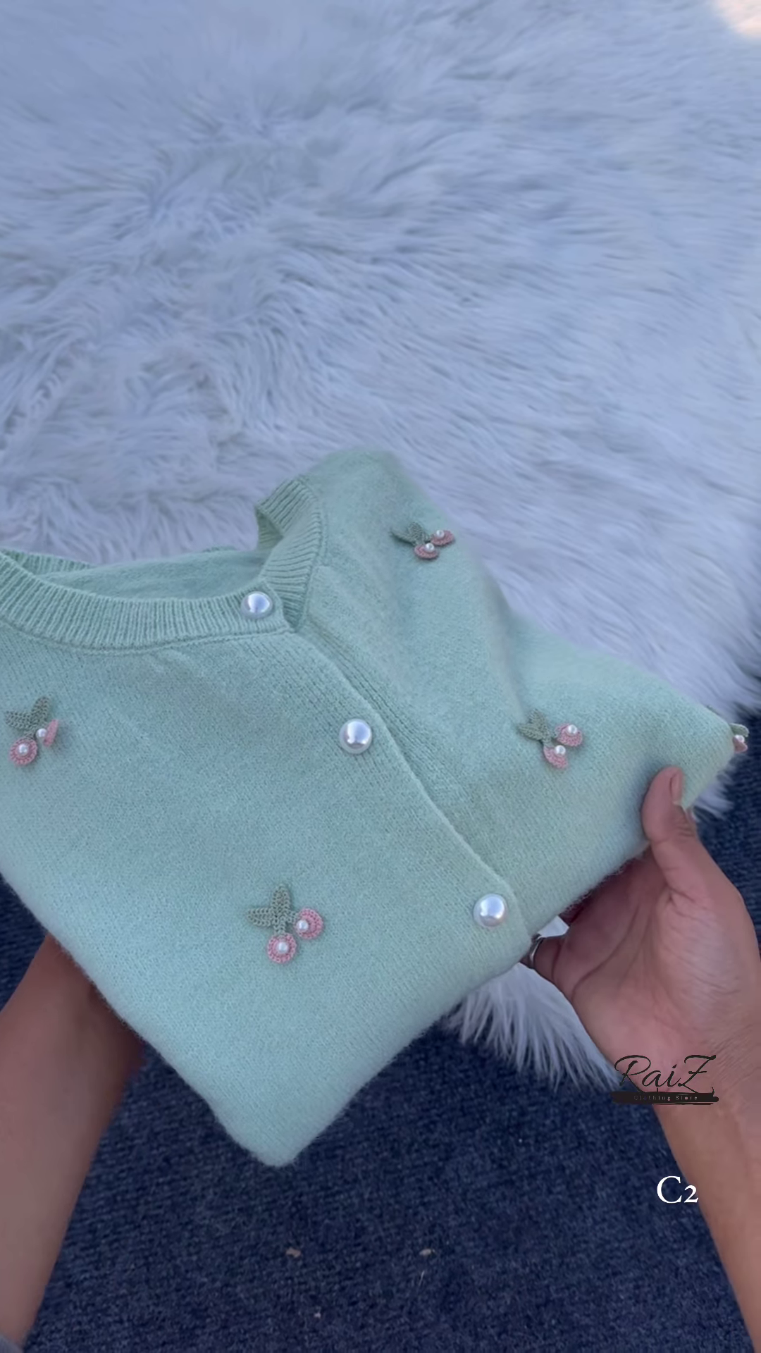 Cherry Embroidered Knit Cardigans ππ§Ά With Pearl Buttons β Beige, Mint, Red & White Variants - Image 10