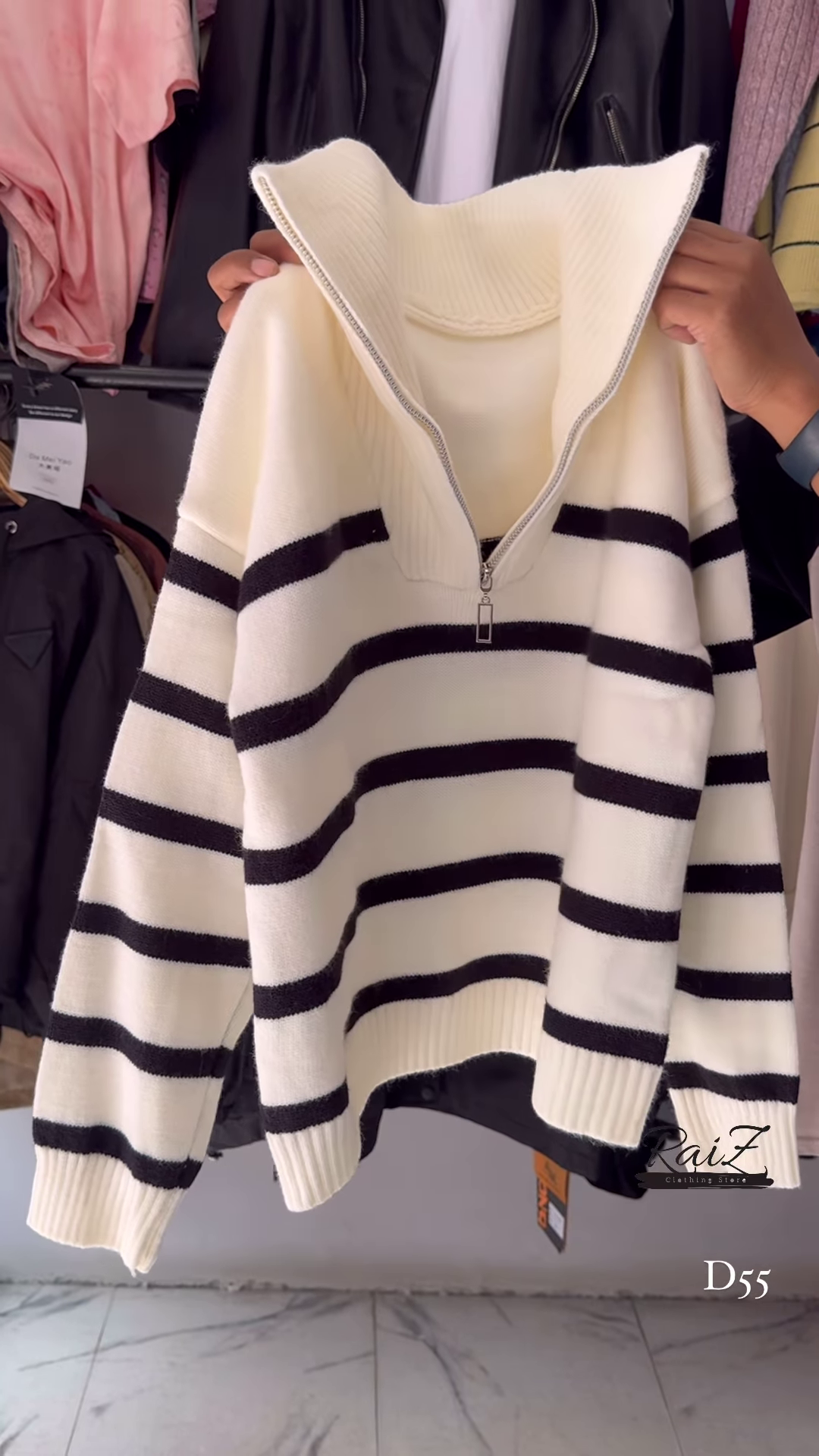 Half-Zip Striped Knit Sweaters 🧶⛷ With High Collar – Red, White & Blue Variants - Image 2