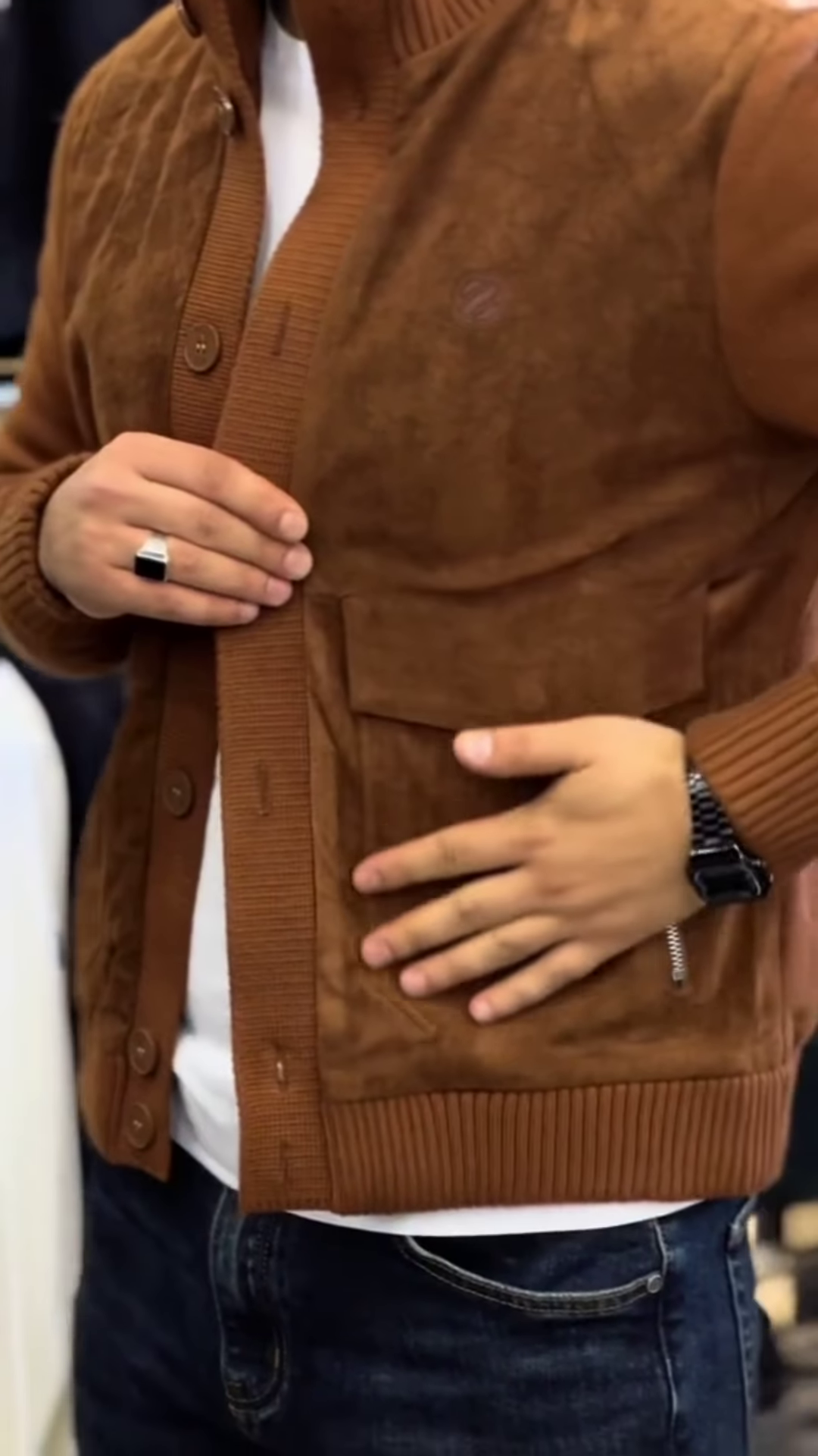 Textured Button-Up Knit Jacket 🧥🤎 With Ribbed Trim – Brown Variant - Image 2