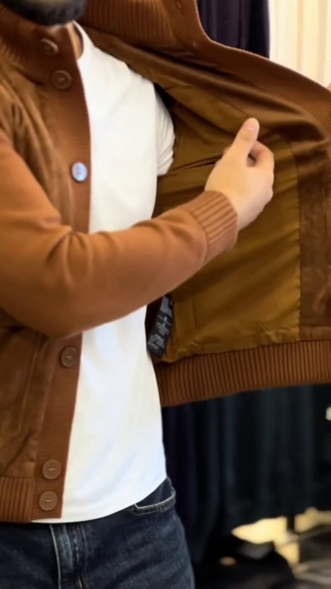 Textured Button-Up Knit Jacket 🧥🤎 With Ribbed Trim – Brown Variant - Image 3