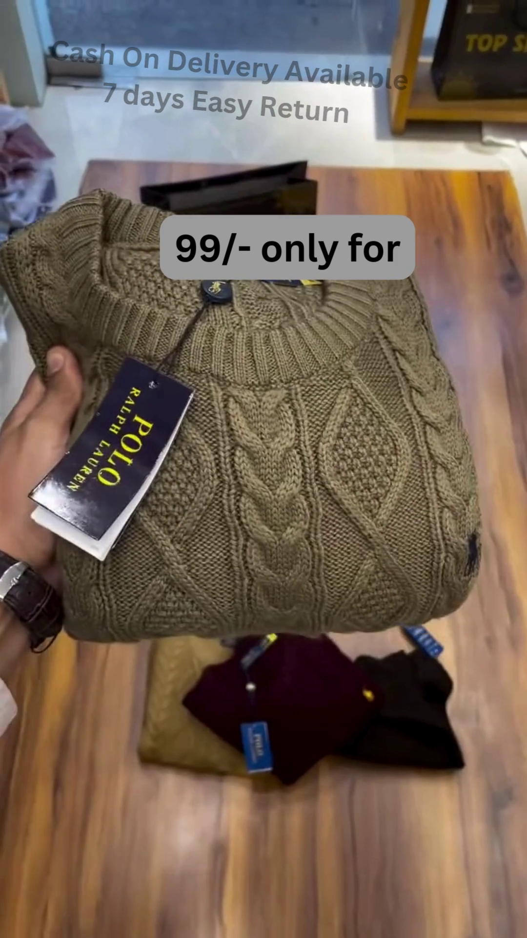 Cable-Knit Sweater Collection 🧶🍂 With Folded Display – Black, Mustard, Maroon & Brown Variants - Image 5