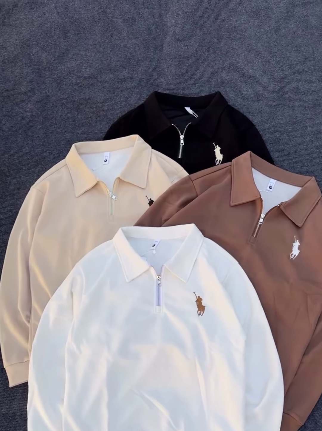Half-Zip Polo Shirts 🧵🧼 With Embroidered Chest Detail – Black, Beige, Brown & White Variants