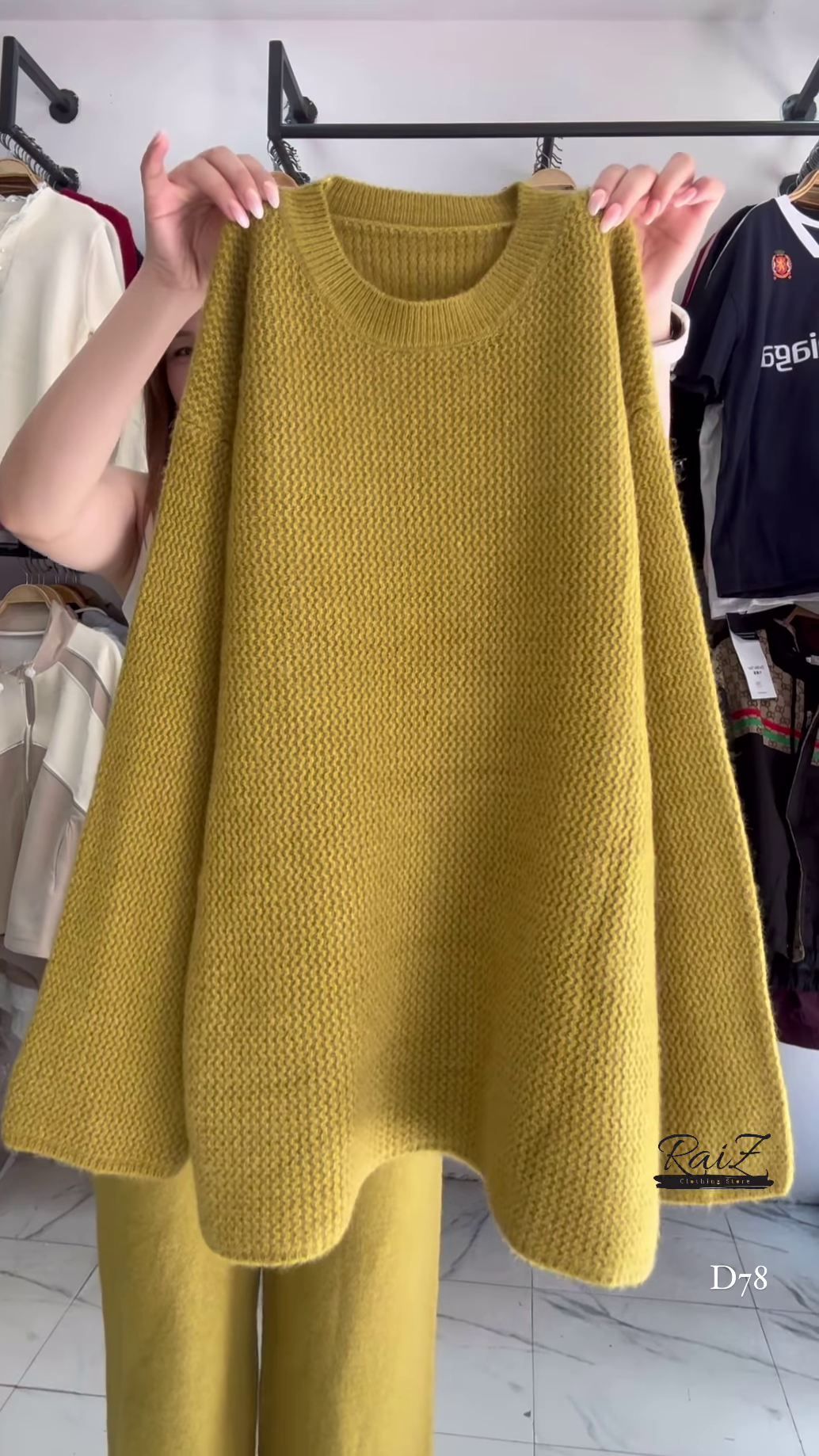 Knit Co-ord Sets 🧶🌾 With Sweater & Wide-Leg Pants – Yellow, Mustard & Brown Variants - Image 3