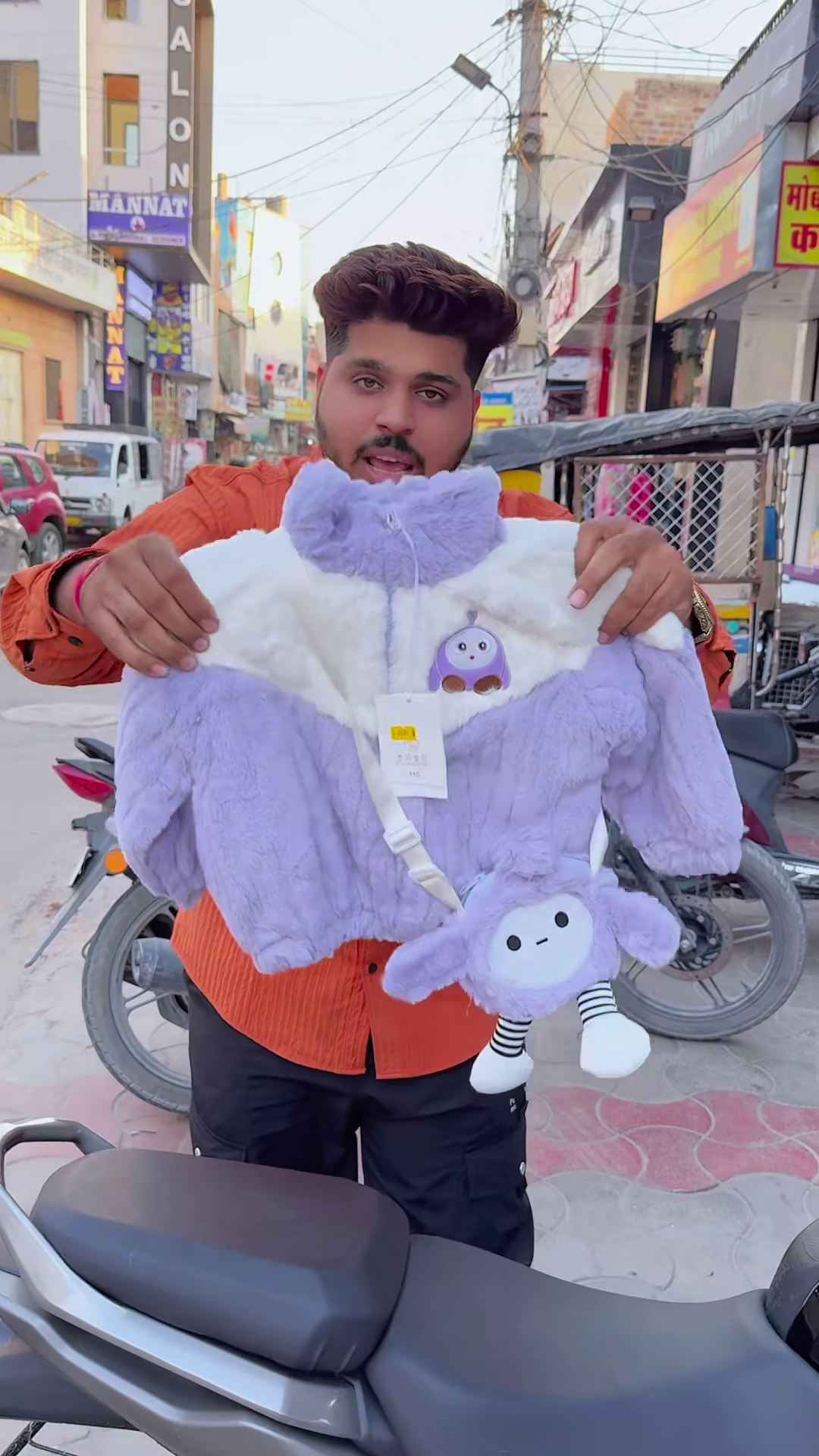 Kids' Winter Jackets 🧸❄️ With Plush Texture & Toy Accents – Purple, White & Pink Variants - Image 2