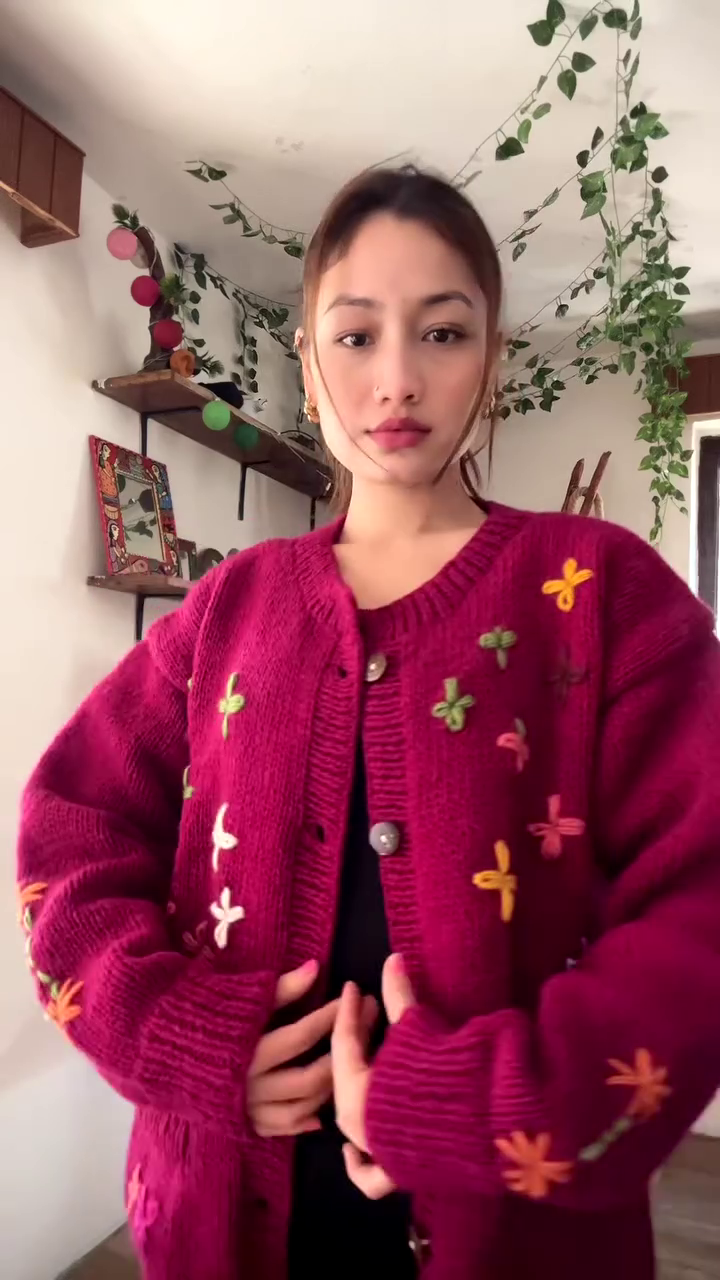 Floral Embroidered Knit Cardigan πΏπ§₯ β Dark Green Layer Styled with Black Pants & Brown Boots - Image 3