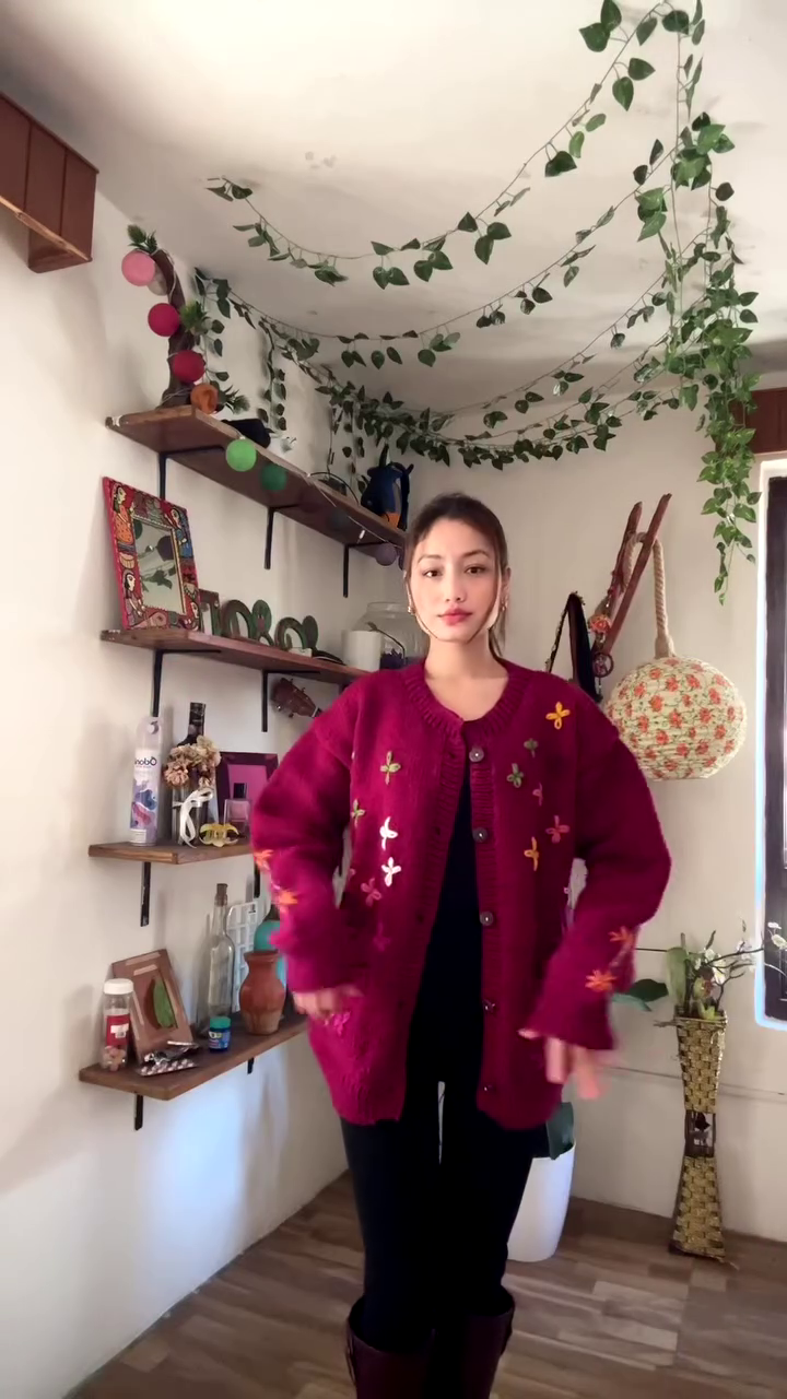 Floral Embroidered Knit Cardigan πΏπ§₯ β Dark Green Layer Styled with Black Pants & Brown Boots - Image 4