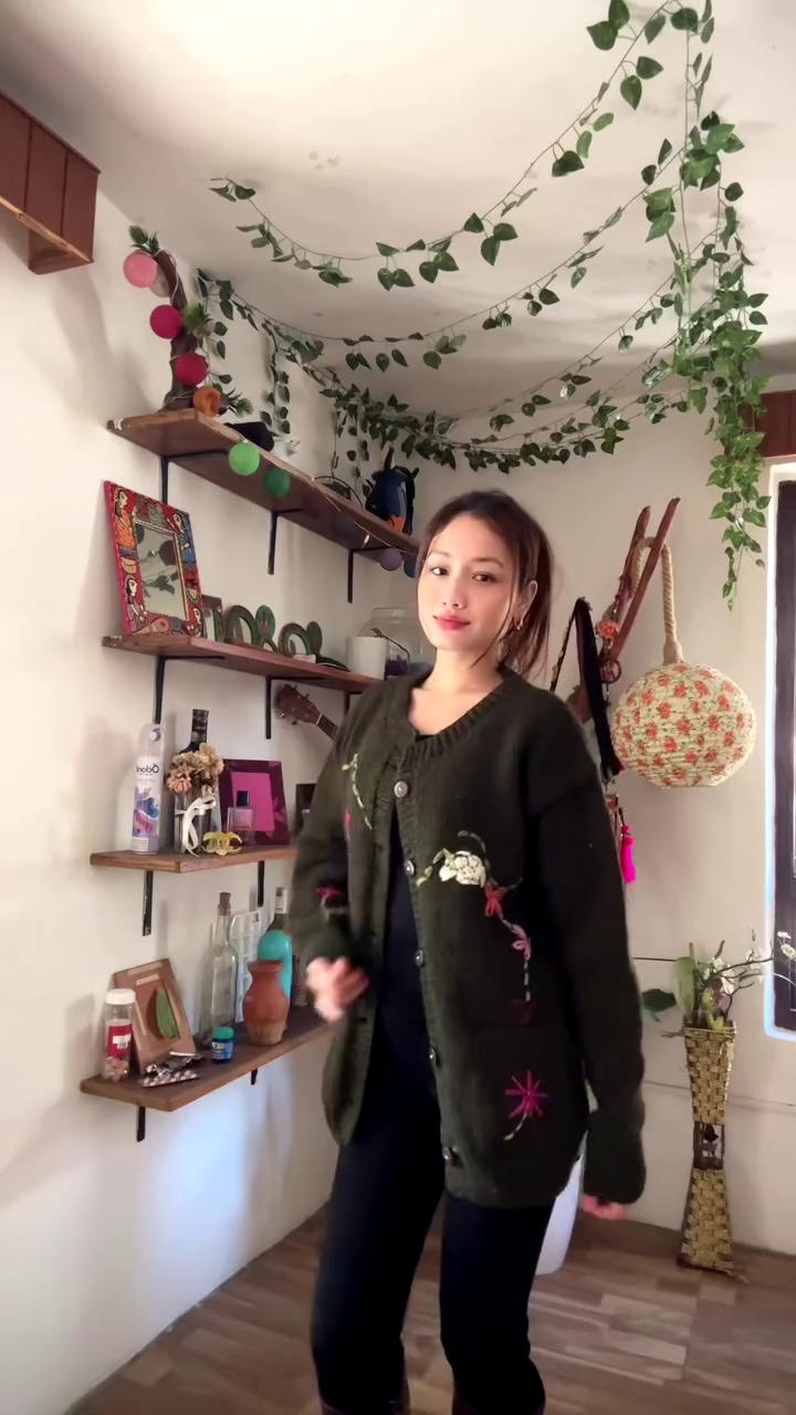 Floral Embroidered Knit Cardigan πΏπ§₯ β Dark Green Layer Styled with Black Pants & Brown Boots - Image 7