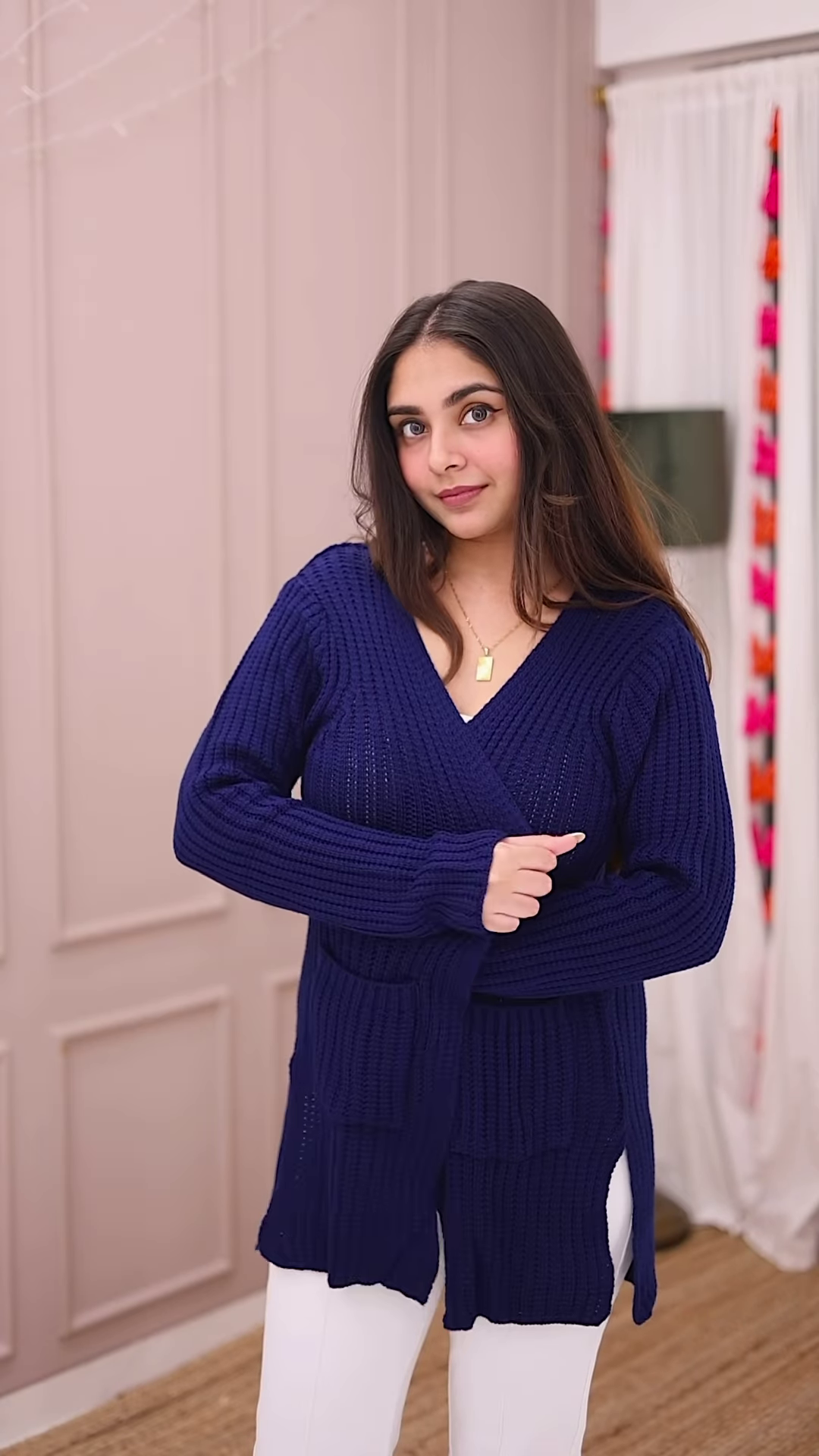 Blue-Toned Knitwear Trio 🧥💙 – Striped Sweater, Navy Cardigan & Cable-Knit Co-Ord Set - Image 3