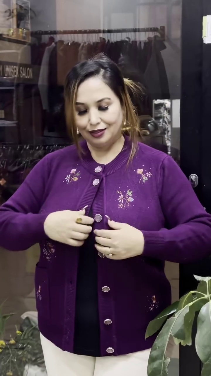 Floral Embroidered Knit Cardigans 🌸🧥 – Available in Beige, Red & Lavender Variants with Pocket & Button Detailing - Image 2