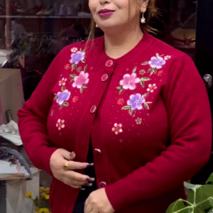 Floral Embroidered Button-Up Cardigans 🌸🧥 – Available in 10 Vibrant Colors with Pocket & Textured Detailing