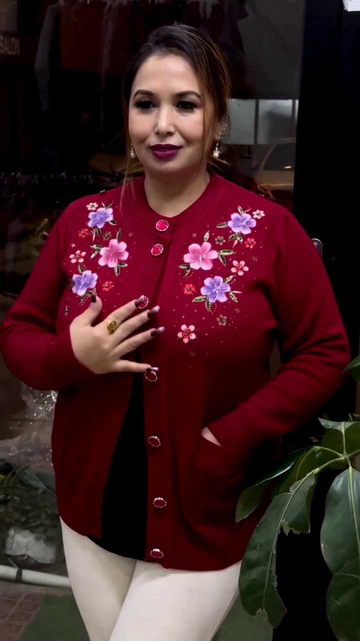 Floral Embroidered Button-Up Cardigans πΈπ§₯ β Available in 10 Vibrant Colors with Pocket & Textured Detailing - Image 2