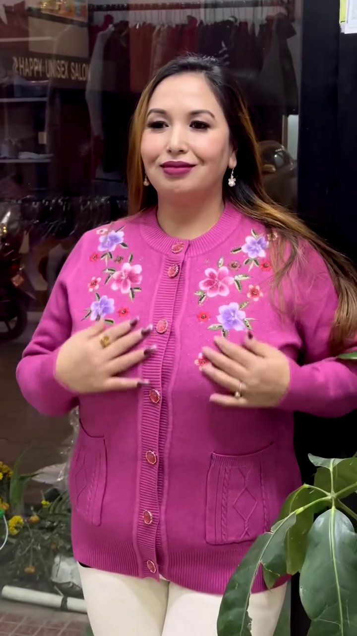 Floral Embroidered Button-Up Cardigans πΈπ§₯ β Available in 10 Vibrant Colors with Pocket & Textured Detailing - Image 3