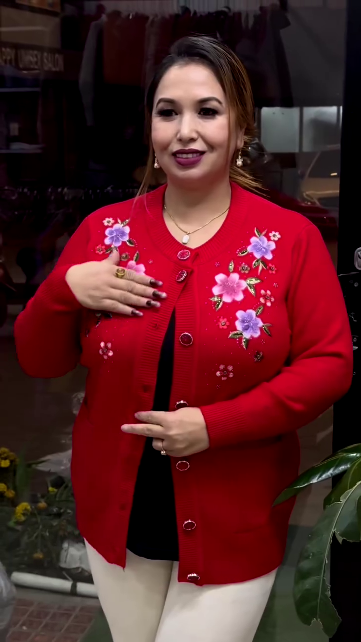 Floral Embroidered Button-Up Cardigans πΈπ§₯ β Available in 10 Vibrant Colors with Pocket & Textured Detailing - Image 6