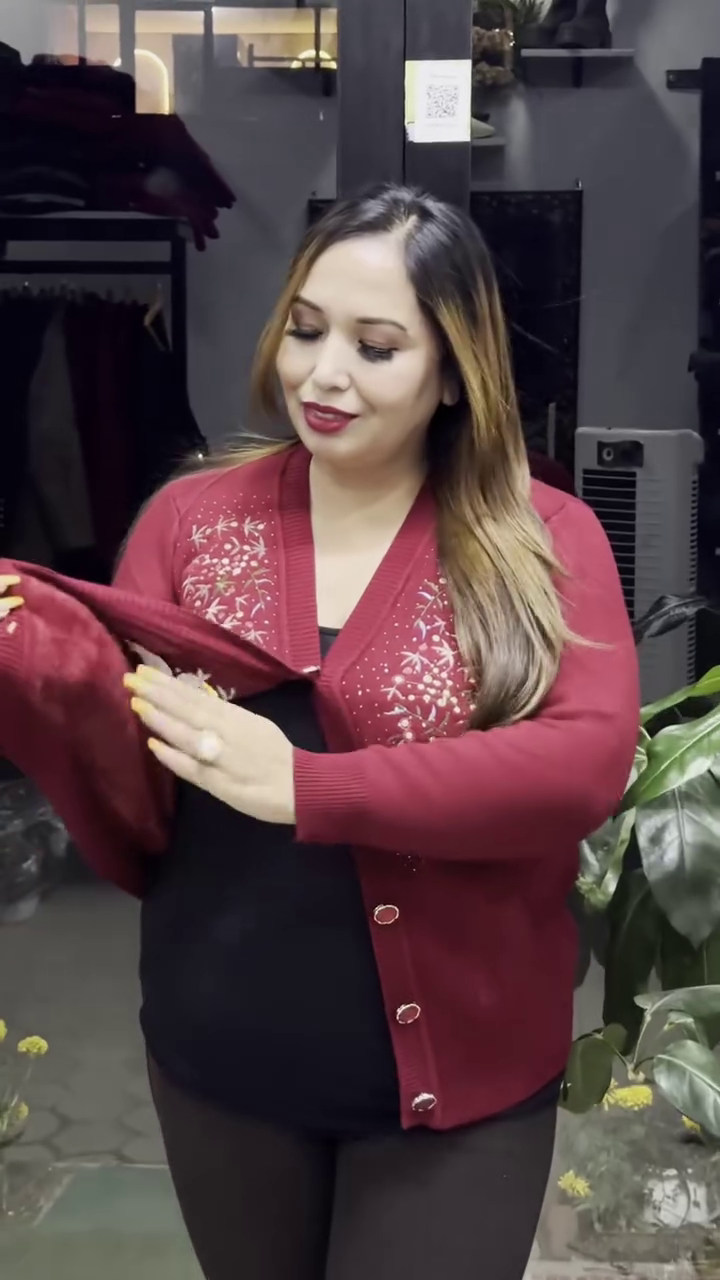 Floral V-Neck Knit Cardigans 🌸🧥 – Purple, Black & Beige Variants with Button Closure & Boutique Styling - Image 3