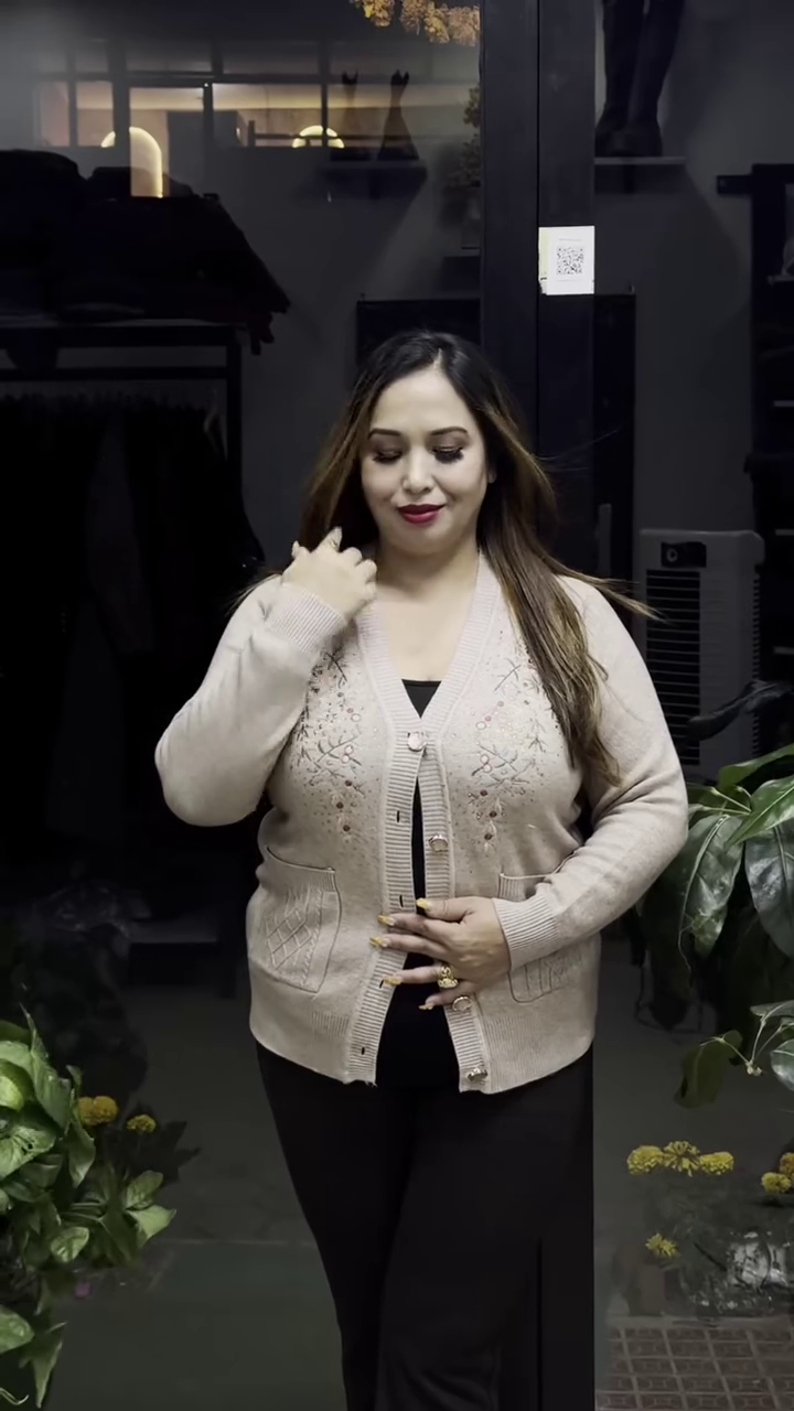 Floral V-Neck Knit Cardigans 🌸🧥 – Purple, Black & Beige Variants with Button Closure & Boutique Styling - Image 4